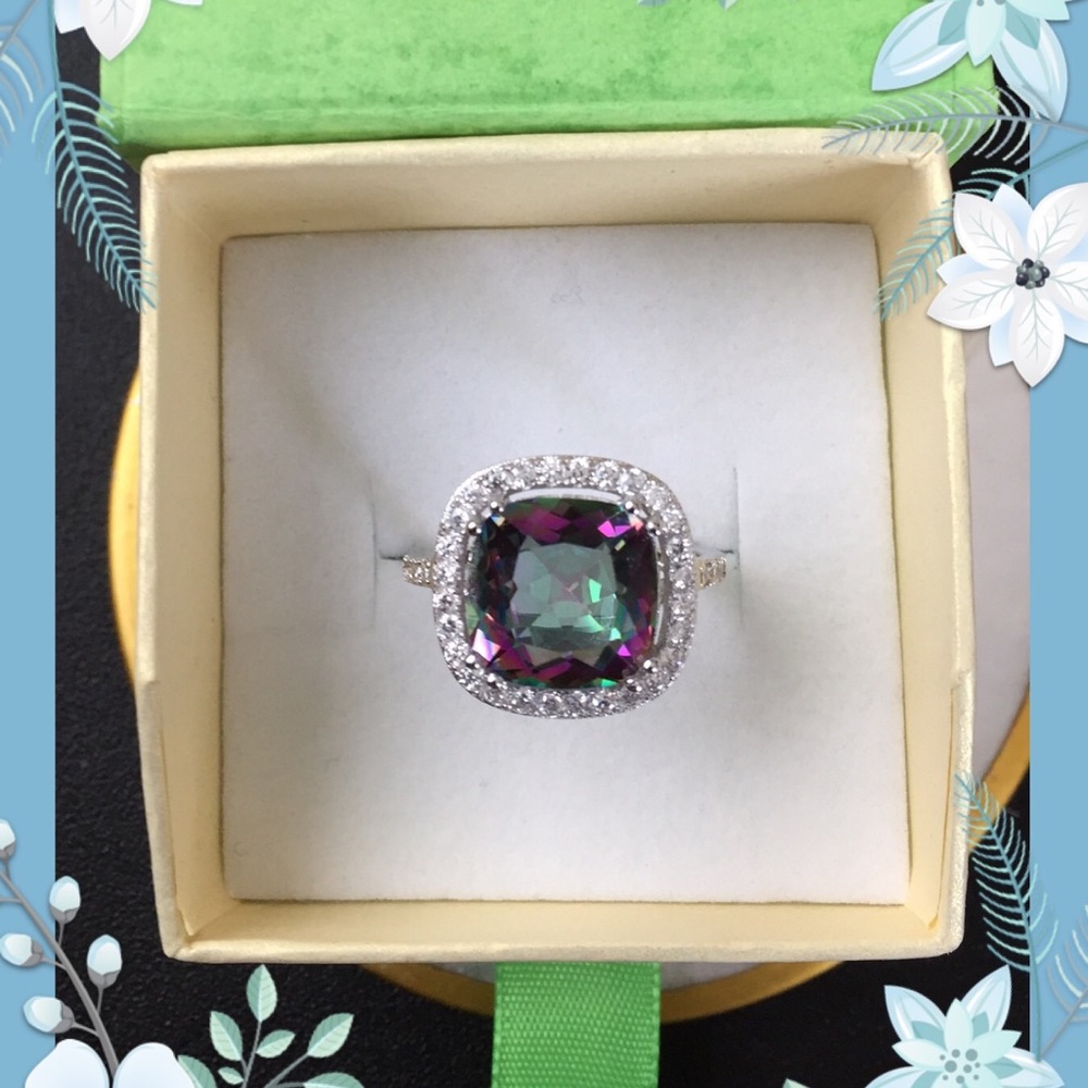 5CT Mystic Topez 925 Sterling Silver Stamped Ring